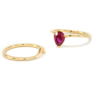 Alliance et bague de Fiançailles - Or jaune et Rubis - vignette