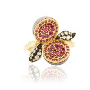 Bague Dionéas - Saphirs, Rubis et Perle de Tahiti - Or blanc et jaune 2