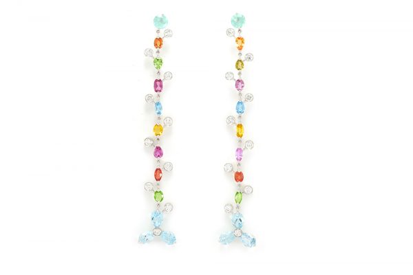 Boucles d'oreilles Félicité - or blanc 18 carats, pierres précieuses et pierres fines