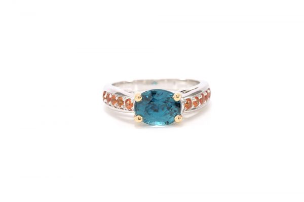 Bague Lagon - Or blanc, Zircon bleu et saphirs 2