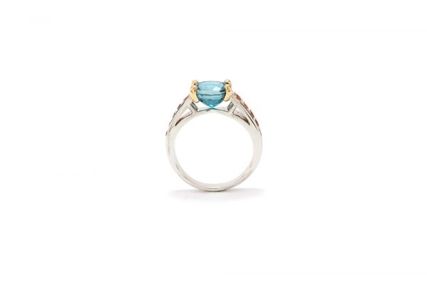 Bague Lagon - Or blanc, Zircon bleu et saphirs 4