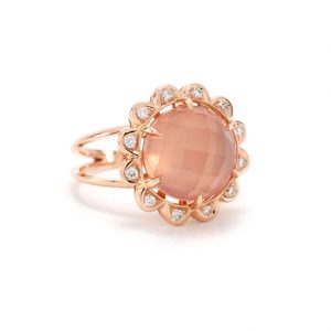 Bague Quartz Rose - Quartz, Diamants et Or