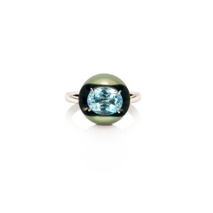 Bague Caviar, Or perle et Aigue-Marine 5