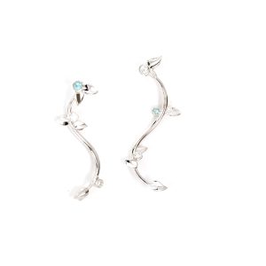 Boucles d'oreilles Rosée, or blanc diamants et Paraïba 1