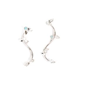 Boucles d'oreilles Rosée, or blanc diamants et Paraïba 1