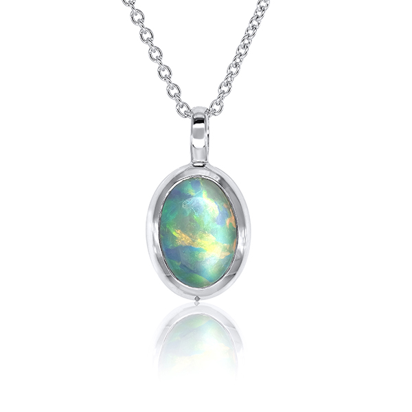 Pendentif Opale et or blanc 1