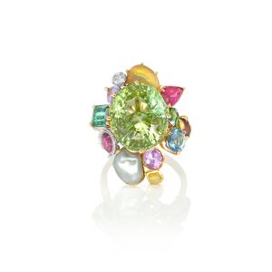 Bague or 3 couleurs, 18 carats, pierres fines et précieuses 9