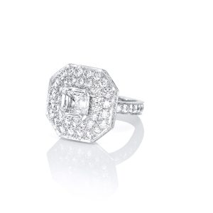 Bague or blanc, diamant taille Asscher 8