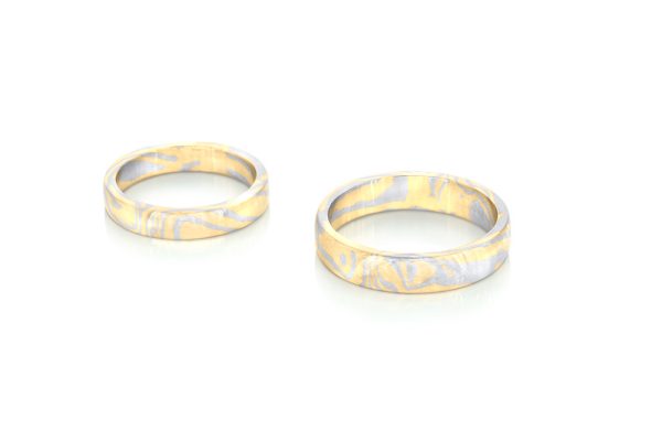 Alliances Mokume Gane, or blanc et jaune 18k 4