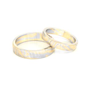 Alliances Mokume Gane, or blanc et jaune 18k 3