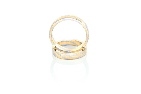 Alliances Mokume Gane, or blanc et jaune 18k 1