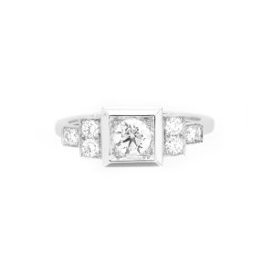 Bague art deco or blanc et diamant 1