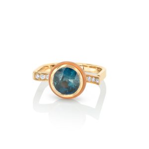 bague lily bleue, perle, zircon et or jaune 6